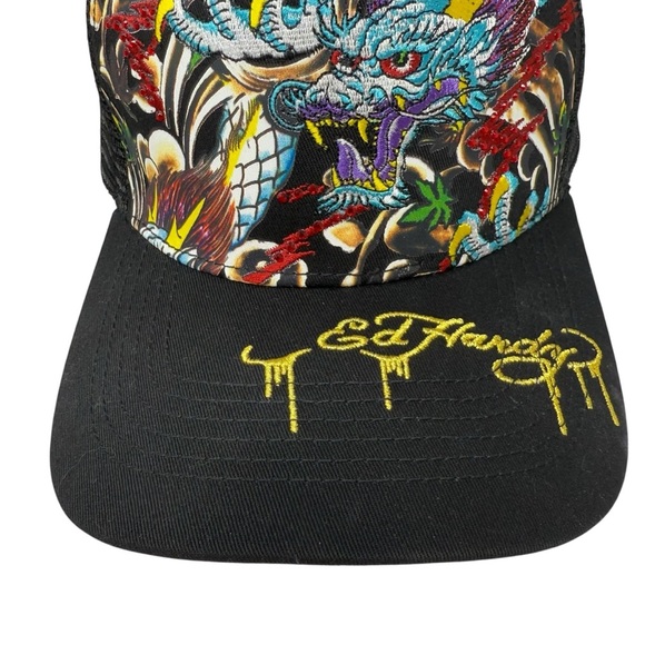 Ed Hardy Rhinestone Dragon Trucker Hat Black studs rhinestones NWT - Picture 2 of 10